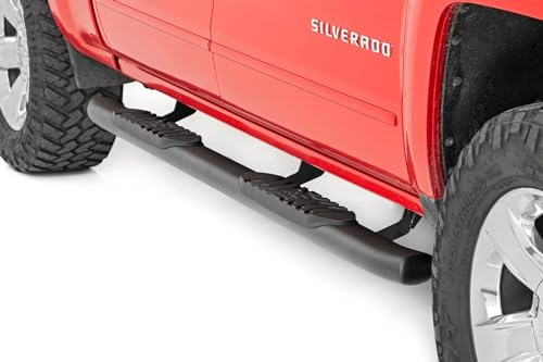 Rough Country Oval Nerf Steps for Chevy Silverado & GMC Sierra 1500/2500HD/3500HD (2007-2018) Crew Cab - OEM Style Rails with Built-in Side Steps - image 1