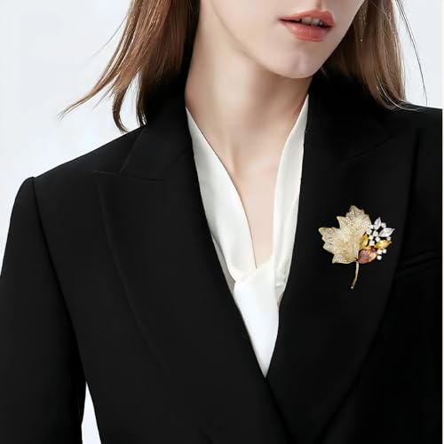 Image of Elegant Leaf-shaped Crystal Brooch, Perfect for Any Occasion,Rose Gold /Silver