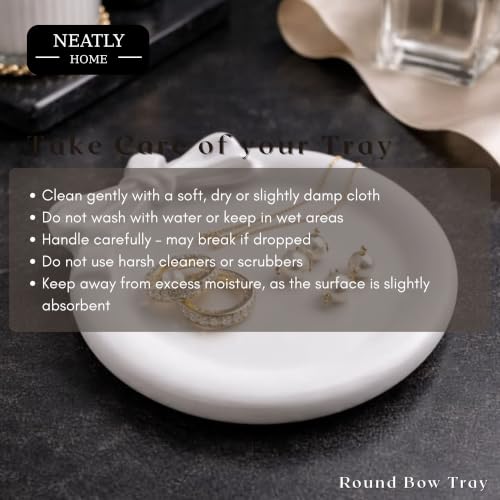 Image of Aesthetic Handmade Round Bow Trinket Tray Handmade | Jewelry Organizer | Vanity Tray for Women | Minimalist Home Decor, Candle Holder & Multipurpose - 10 x 10 cm