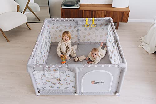 Nutty Toys Baby & Toddler Playpen - Safe & Sturdy Design | Extra Cushioning, Pull Rings, Large Pocket & Carry Bag | Fast Assembly 50X50 Big Play Pens For Babies And Toddlers, Large Area Kids Play Yard #TOP2