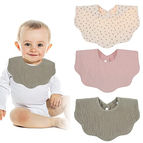 JAWSEU Bavoirs Bébé, 3 Pièces Bavoirs Bandana Coton Bavoir Bébé Bavette Unisexe Absorbant Baby Bibs Triangle Bavette avec La Boucle Bavoirs D'épaule...