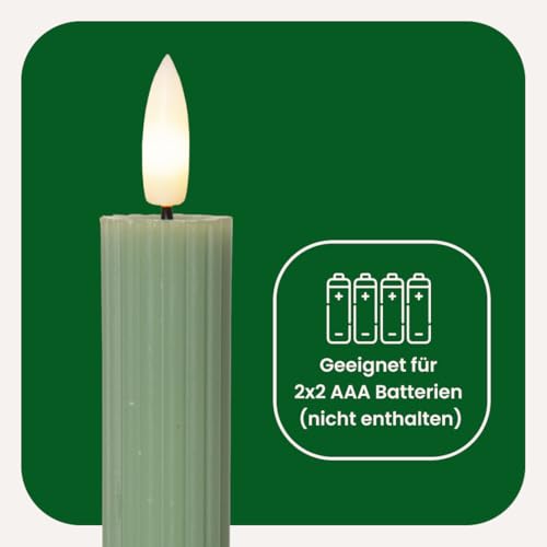 Star 2er Set LED Stabkerzen Echtwachs - Flammenlose Kerzen mit Timer, Grün – Ansicht 4