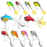 Blade Bait Bass Fishing Lures, 10 Pcs VIB Spinner Spoons Hard Lure Laser Coating Metal Vibe Swimmbait with Treble Hooks for Trout Bass Walleye Freshwater & Saltwater (1/2oz & 3/4oz)
