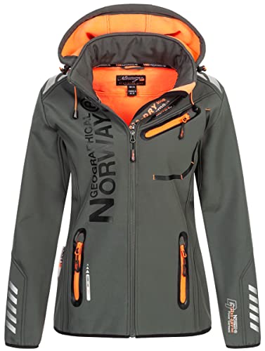 Geographical Norway Damen Softshelljacke Übergangsjacke Frühlings Regen Jacke Outdoor, Farbe:Dunkelgrau-Orang, Größe:L 40 Geographical Norway Damen Softshelljacke Übergangsjacke Frühlings Regen Jacke Outdoor, Farbe:Dunkelgrau-Orang, Größe:L 40