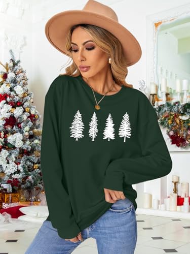 Image of PECHAR Christmas Tree Sweatshirts Women Pine Tree Print Shirts Nature Lover Gift Casual Tee Long Sleeve Xmas Pullover