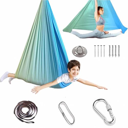 𝐘𝐨𝐠𝐚tuch Zum AufhäNgen Swing 200 Kg Max. Tragfähigkeit Mit Beschläge -Tuchschaukel Geeignet, um lebendiger und fröhlicher zu machen (280 * 150CM),F-Türkis