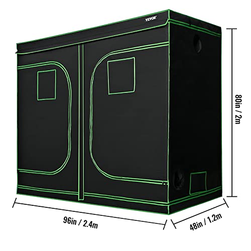 Vevor Grow Tent, 96" X 48" X 80" Hydroponics Mylar Grow Room With Observation Windows And Removable Floor Tray, 100% Lightproof Large Grow Closet For Indoor Plants Growing, 8'X4' Reflective Plant Tent #TOP7