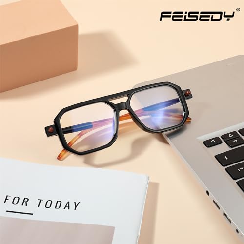 Image of FEISEDY Vintage Square Blue Light Blocking Reading Glasses Women Men B0090