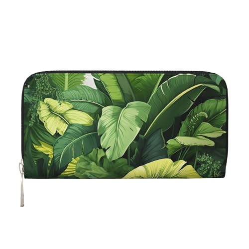 Cute Banana Leaves Leather Wallet For Women Girl, Zip Around Credit Card Holder Long Pu Wallet Clutch Purse Waterproof Travel Handbag