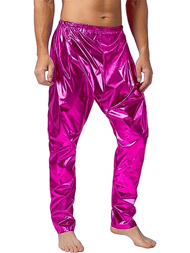 ACSUSS Men's Shiny Metallic Hip Hop Pants Elastic Waistband Hippie Drop Crotch Pants Party Clubwear4