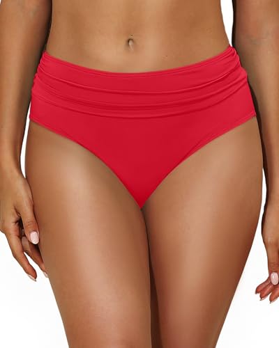 Image of Tempt Me Women Mid Rise Bikini Bottoms Full Coverage Swimsuit Ruched Scrunch Swim Bottom