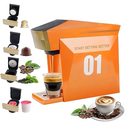 Cafetera 4 en 1 de un solo servidor, mini cafetera para Nespresso Original/K Cups/Dolce Gusto Original/café molido, máquina de espresso de 19 bar apta para oficina en casa, naranja