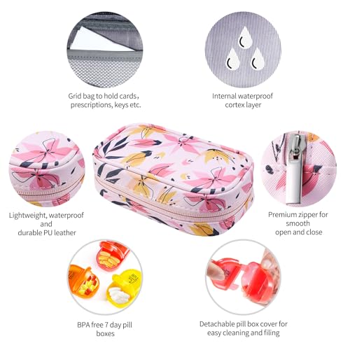 Image of Serfeymi Weekly Travel Pill Organizer 2 Times A Day AM PM Upgraded Rainbow Pill Box 7 Day with Portable Zipper PU Leather Pill Case, Medicine Organizer for Pills, Vitamins, Fish Oils - Pink 03