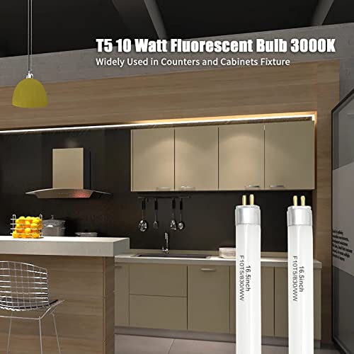 Celiwace F10T5/830/L Fluorescent Bulb 16 Inch, Jasco T5 10W 3000K Warm White Replacement Bulb, F10T5/Ww Linear Light For Under Cabinet Fixture (6) #TOP2