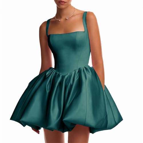 LORIE Short Homecoming Dresses for Teens Square Neck A-Line Satin Cocktail Party Graduation Gown