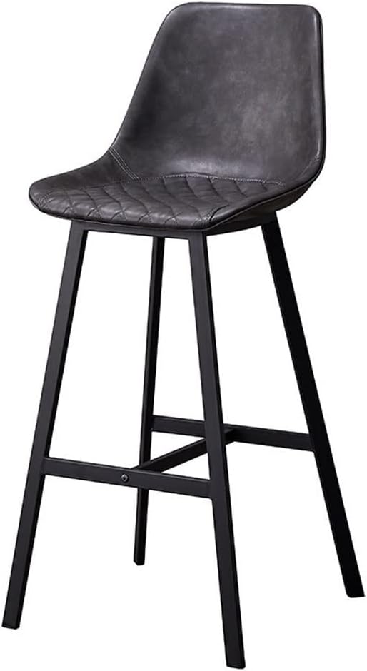 HIHELO Nordic Style Simple and Comfortable Backrest Wrought Iron High Chair Retro Leather High Bar Stool Cafe Dining Chair (Color : E, Size : 75CM)
