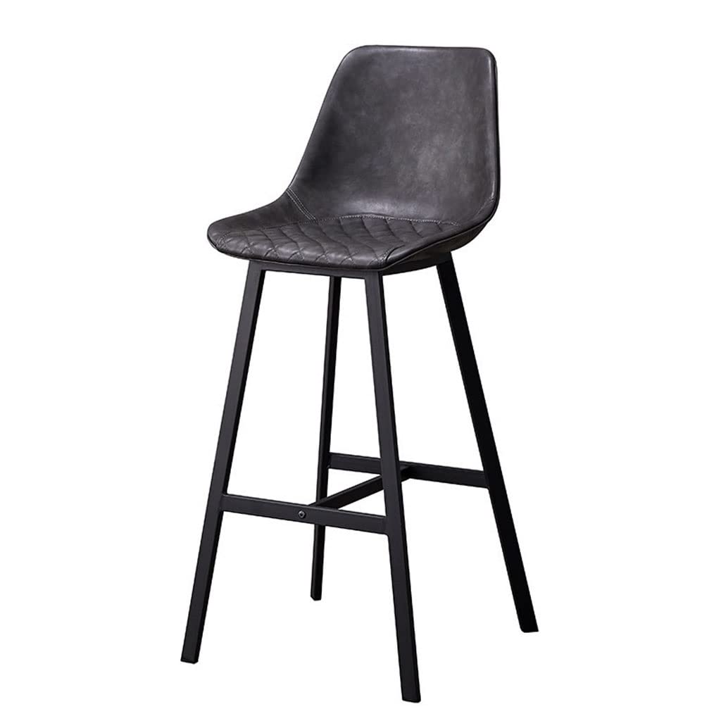 Chaise haute rétro en cuir et fer forgé pour salle à manger