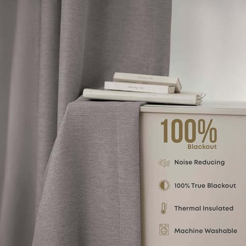 Image of LINENWALAS 100% Blackout Curtains for Window (5 Feet) - Set of 2 Panels Rich Linen Texture Complete Light Block Heavy Panels, Thermal Insulated & Noise Reducing Room Darkening Curtains (Aircraft Grey)