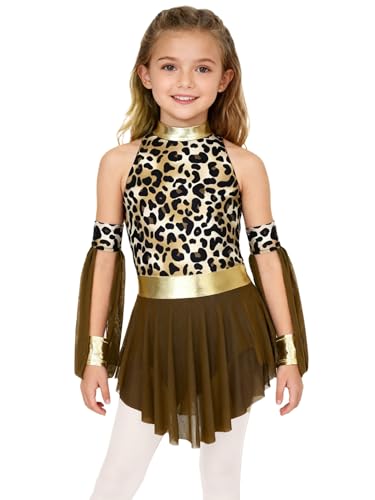 Kaerm Girls Caveman Dress with Oversleeves Children Historical Stone Age Birthday Cave Girl Outfits Dak Brown 7-8 Years