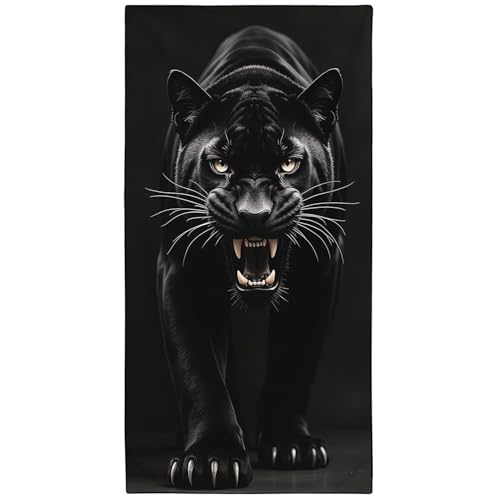 YISUMEI Realistischer Wilder Schwarzer Panther Strandtuch XXL 180x90cm - Schnelltrocknendes Mikrofaserhandtuch mit Tasche, Saugstark Sandfrei - Leichtes Reisehandtuch für Strand, Pool