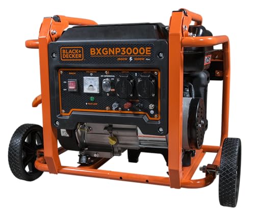 BLACK+DECKER Generador Gasolina BXGNP3000E – Potencia 3000W Máx / 2600W Nominal – Motor 208cc 4 Tiempos – Depósito 15L – 10h Autonomía – Bajo Nivel Sonoro 69dBA