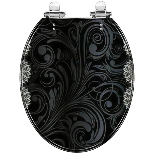 Round Toilet Seat floral Resin Toilet Seat with Quietly Close Quick Release Hinges Decorative Toilet Seat with Cover Easy to Clean and Install