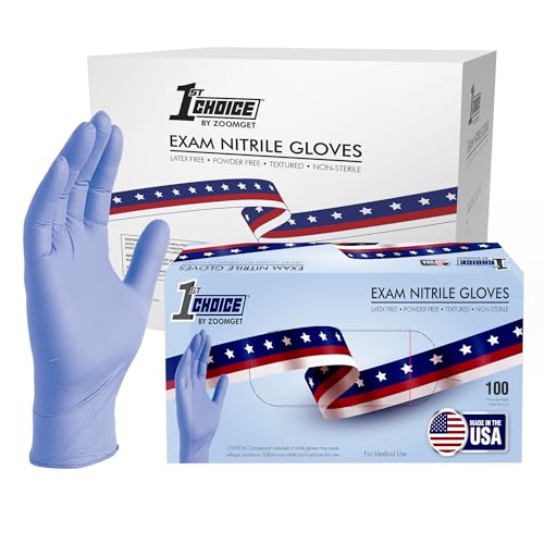 Image of 1st Choice Blue Indigo Nitrile Exam Gloves Made in USA, Disposable Medical, Latex Free, 3 Mil, for Professional and Home Use
