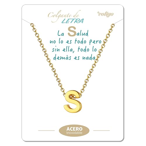 cotigo Collar Inicial Acero Inoxidable, Collar Mujer con Colgante letra A-Z Pequeñas - Bisutería Regalo Madre Cumpleaños, Novia o Amigas, Color Plateado y Dorado (S-Dorado)
