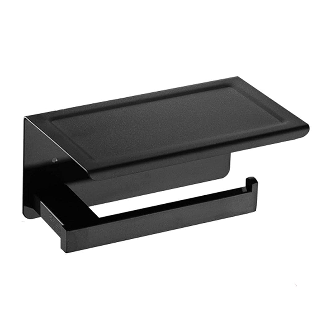 Toilet Paper Roll Dispenser Toilet Paper Holder With Shelf, Stainless Steel Roll Wall Mounted Tissue Hanger For Bathroom Bathroom Kitchen(Black)