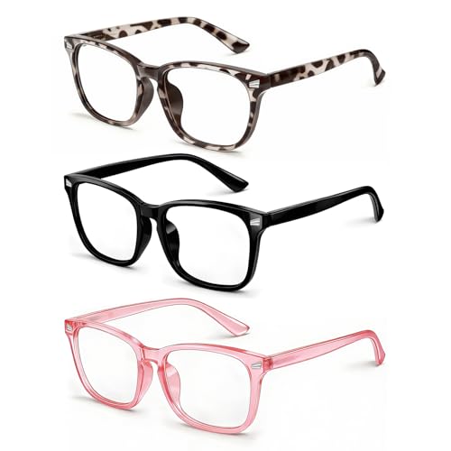 WINTOO Blue Light Glasses for Kids Boys Girls Teens, Square Frame, 3 Pack