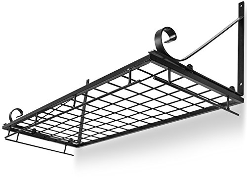 Sorbus Pots And Pan Rack — Decorative Wall Mounted Storage Hanging Rack — Multipurpose Wrought-Iron Shelf Organizer For Kitchen Cookware, Utensils, Pans, Books, Bathroom (Wall Rack - Black) #TOP4