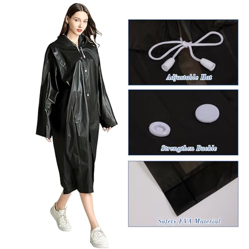 2 Pack EVA Raincoat Reusable Rain Windbreaker Hoodie Long Rain Wear Packable Pullover Rain Jackets Men Women4