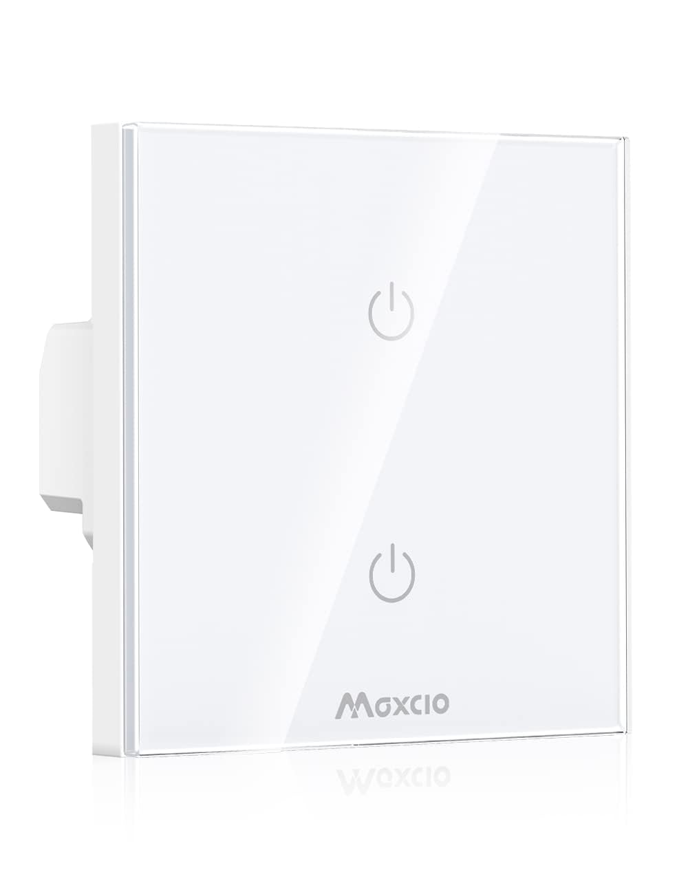 Maxcio Interruptor Luz WiFi, Interruptor Inteligente 2 Vías Compatible con Alexa/Google Home, Control de Voz, Control de APP y Función de Temporizador, Neutral Requerido