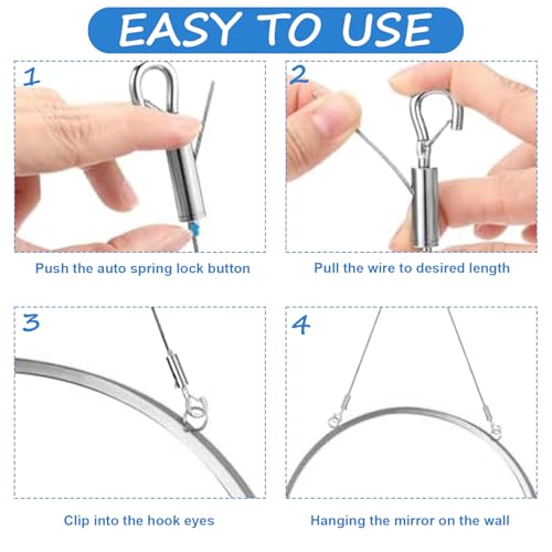 Image of 2Pcs Adjustable Picture Hanging Wire Kit,3.3FT Stainless Steel Wire,Supports Up to 66lbs -Perfect for Hanging Mirrors,Picture,Frame,Artwork,Lamps,Basket,Signs,Heavy Duty Mirror,Art Frame