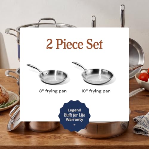 Image of LEGEND COOKWARE 2-Piece (8 inch & 10 inch) Stainless Frying Pan Set | 5 Ply Stainless Steel Clad | Induction Compatible, Oven Safe 800F - Non-Toxic, No Coatings - Even Heating, Won't Warp