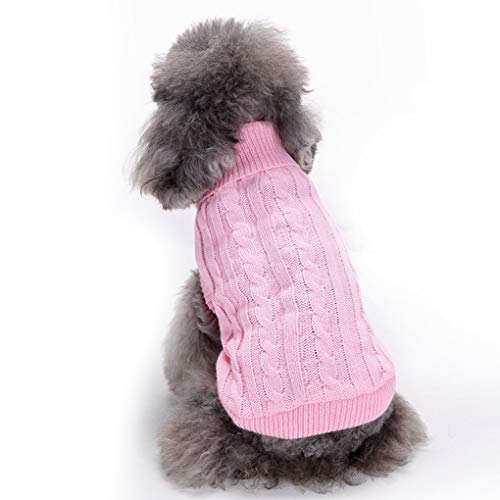 Image of Dog Sweater Soft Warm Turtleneck Knitted Clothes for Small Medium Large Pet | Comfy Wool Knit, Turtleneck & Classic Design, Easy on /off, Warm Winter Girls Boys Dogs Christmas Sweaters, Pink, XXS