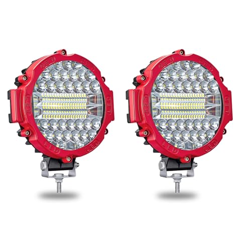 7 INCH Round Light Bar MUVKQC 201W LED Off Road Lights 21000lm Driving Light Pods Trucks Tractor LED Work Lights with for Pickup SUV ATV UTV Truck (2x201w red)