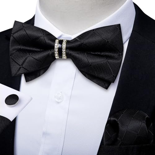 Set corbata de moño preatada con pañuelo y gemelos miniatura 2