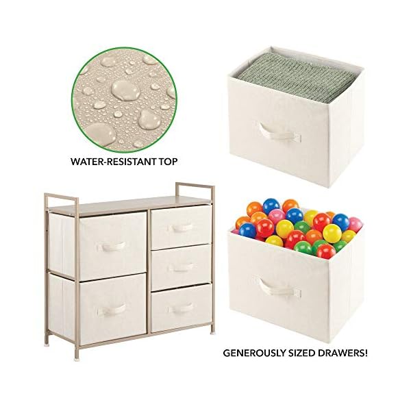 mDesign Unit with 5 Storage Drawers – Broad Chest of Drawers for The Nursery – Nursery Organiser with Polka Dot Design Made of Metal, MDF and Fabric - Image 5