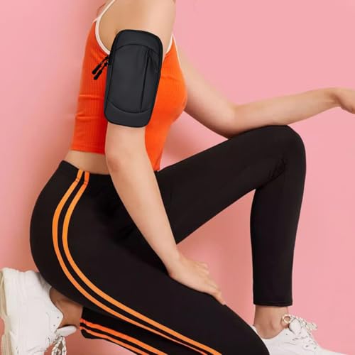 FuninCrea Uchwyt na telefon komórkowy ramię ze zdejmowanym paskiem, 2 kieszenie zapinane na zamek błyskawiczny, kieszeń na telefon komórkowy, do joggingu, ze skóry PU, uchwyt na telefon komórkowy, z