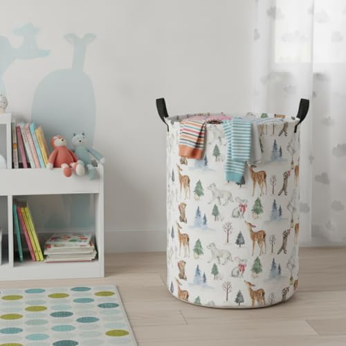 Image of Baby Laundry Hamper Basket Baby Hamper for Nursery Boy and Girl Cute Storage Bin Organizer Boho Room Decor(White Animals)