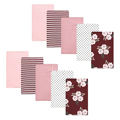 Image of Hudson Baby Unisex Baby Cotton Flannel Burp Cloths, Burgundy Floral, One Size