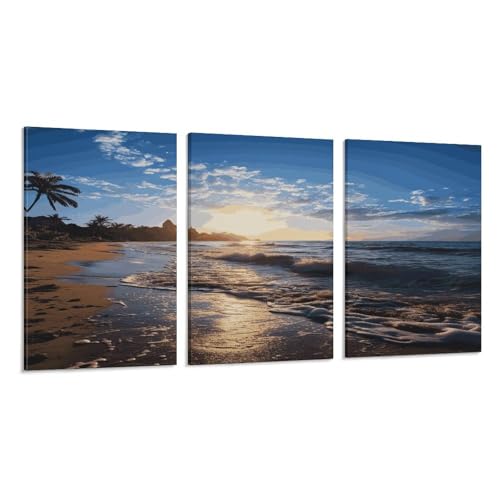 Toile murale à 3 panneaux vue sur la plage décoration triptyque verticale