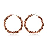 Vintage Wooden Beaded Hoop Earrings Bohemian Wood Beads Round Circle Earring Handmade Colorful Beade