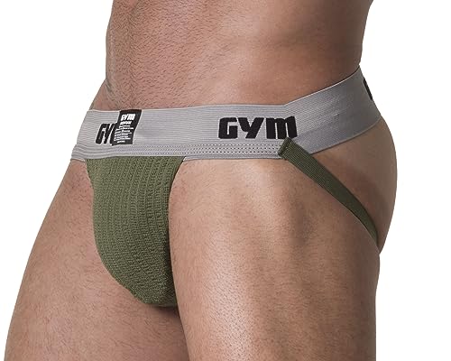 GYM Men's Workout Jockstrap with 2" Waistband (Army, Large, 1-Pack)
