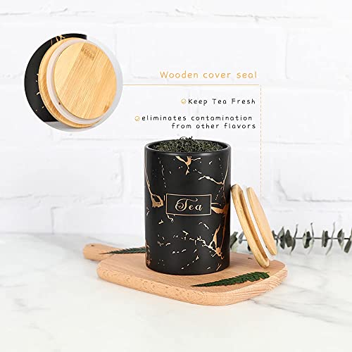 Black Kitchen Ceramic Canister Set - 1178 Ml(39.83 Oz) Airtight Set Of 3 Coffee Sugar Tea Storage Canisters Food Storage Containers Pots Jars With Bamboo Lid For Farmhouse Kitchen Counter #TOP5