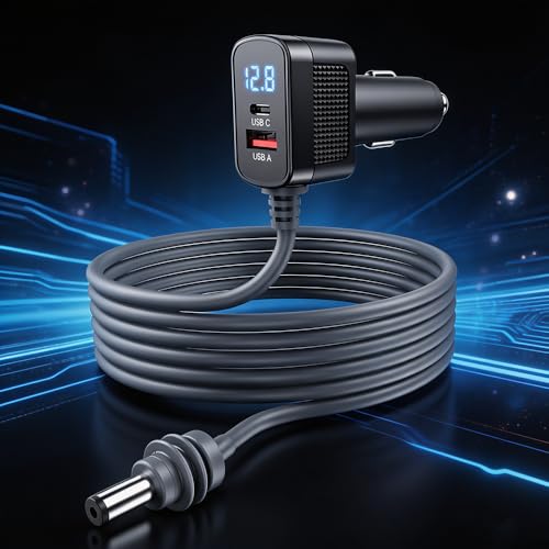 Starlink Mini Car Adapter, 10FT 12-24V DC Power Cable Cigarette Lighter Charger with Voltage Display, USB-C PD 36W + USB-A 18W (Shared 36W), Starlink Mini Accessories for RV/Truck/Boat
