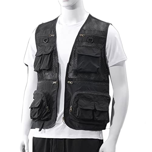 Chaleco funcional multibolsillo de hombre chaqueta de malla pesca