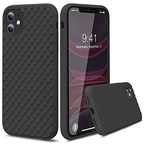 TISOOG for iPhone 11 Case [Cute Dragon Scale Series] Anti-Scratch Microfiber Liner, Shock Absorption Gel Rubber, Liquid Silicone Full Body Drop Protection Case for iPhone 11 - Black