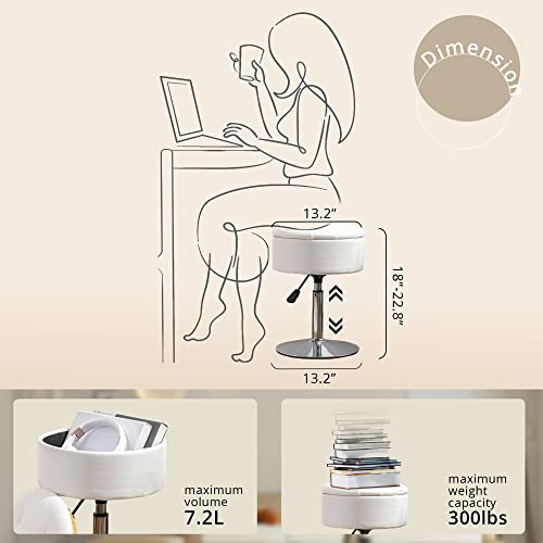 Lue Bona 360°Swivel Vanity Stool Chair For Makeup Room, Height Adjustable Stool For Vanity With Storage, Small White Faux Leather Vanity Stool For Bathroom, Living Room #TOP5